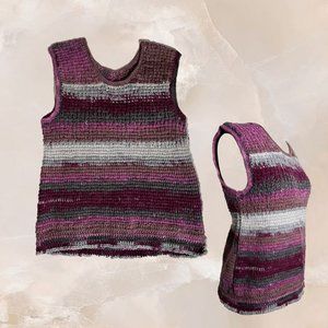 Vintage Purple Lavender Striped Ombre Knitted Crochet Tank Vest Handmade Sz M/L